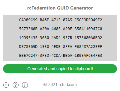Generated and copied four GUIDs to clipboard